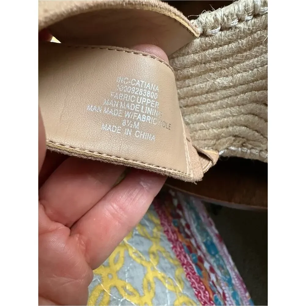 INC Catiana Espadrille Wedge Sandals Tan Suede 8.5M NWOB Summer Neutral